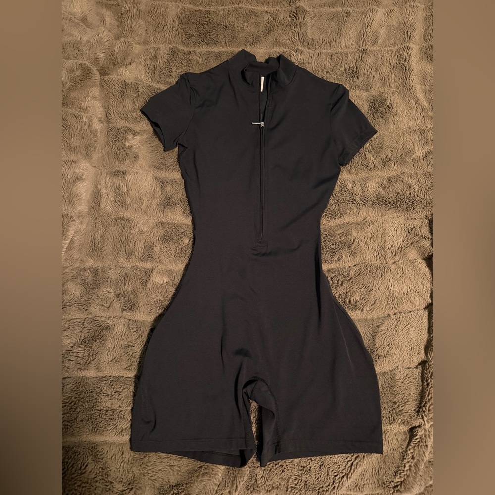 Black Zip-Up Athletic Romper